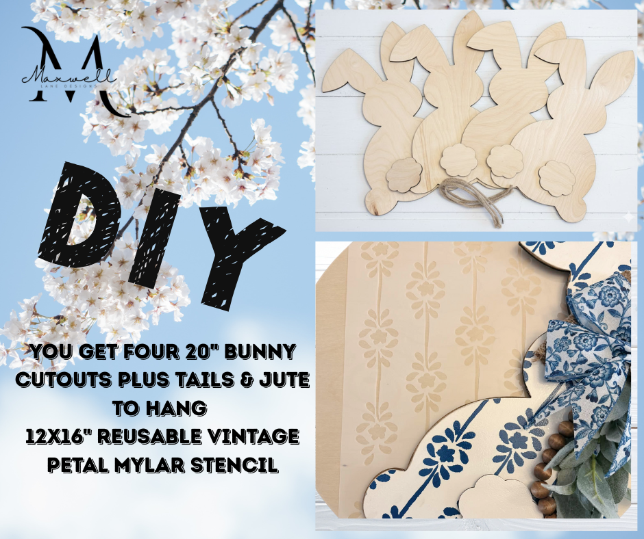 4-Pack DIY Bunny Cutouts + Reusable Mylar Stencil & Bunny-Tail Blanks