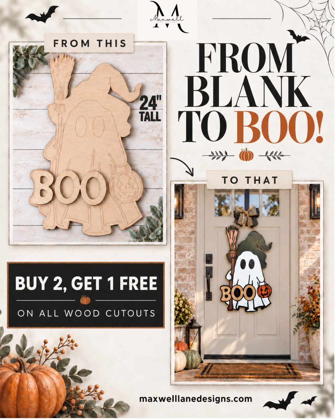 Witchy Ghost Door Hanger Wood Cutout Kit
