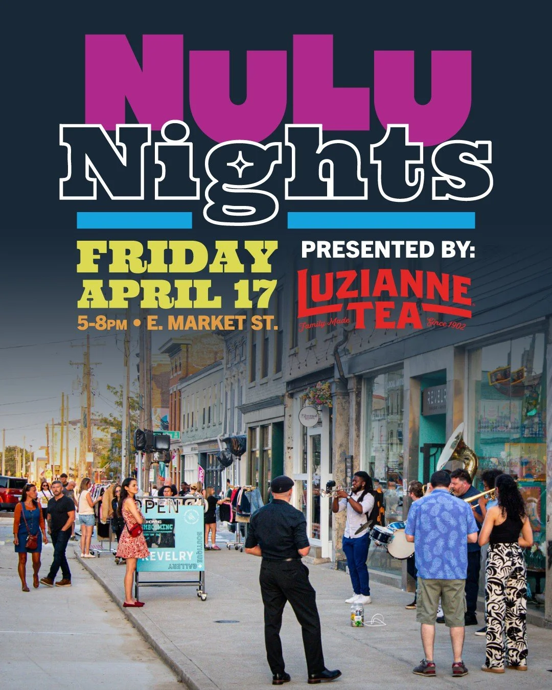 NuLu Nights is back! 🌙✨ Join us April 17, 5&ndash;8PM, as NuLu comes alive with late-night shopping, live music, pop-up art, and more. Sip complimentary sweet tea from @luziannetea, catch the @smallbatchbrass' second line, and experience a sidewalk 