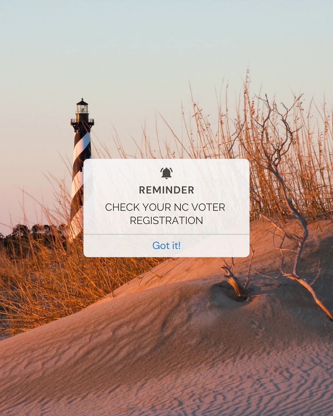 🚨 From the OBX to Cherokee, NC voters: Have you checked that your voter registration is complete?

The State Board of Elections has identified over 100,000 North Carolinians whose voter registrations are missing key information. Visit ncsbe.gov/regi