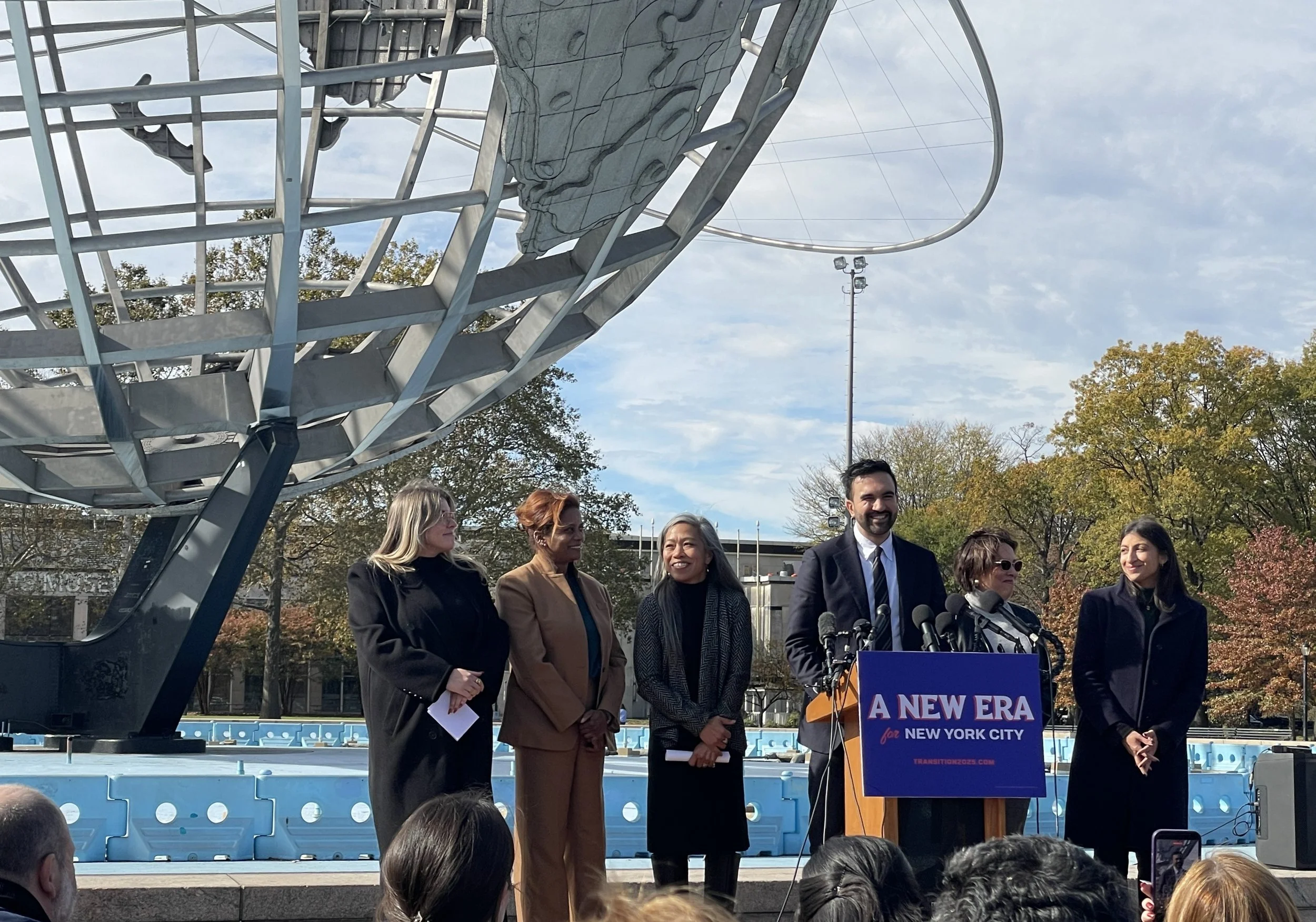 Mayor-elect Zohran Mamdani gives a press conference in front of the Unisphere the day after he is elected mayor of New York City. Nov 6, 2025.