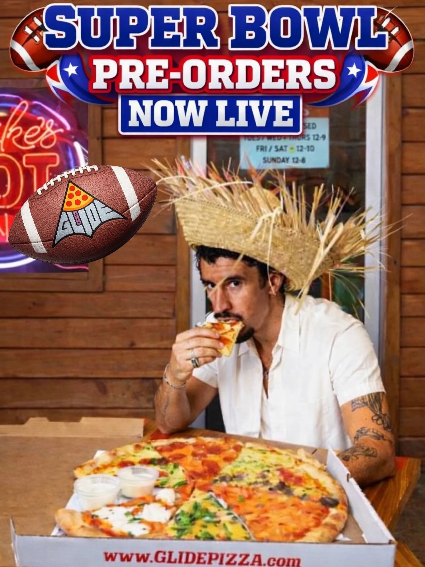 Hey world 🌎 - yall ready to dance? 💃 
&hellip;and also scarf down some pizza ? 

The lines are now for Super Bowl pickup pre-orders via our Toast ordering pages.

Head to glidepizza.com , choose a pizza shop, schedule an order for Sunday, select th
