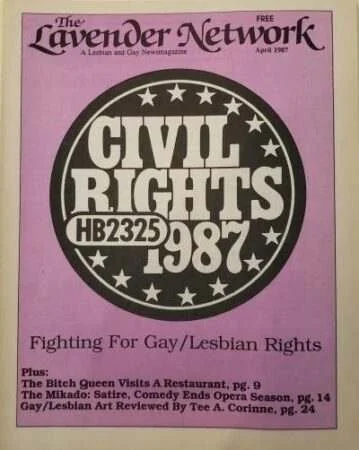 cover of the April 1987 edition of The Lavender Network, a queer newsmagazine