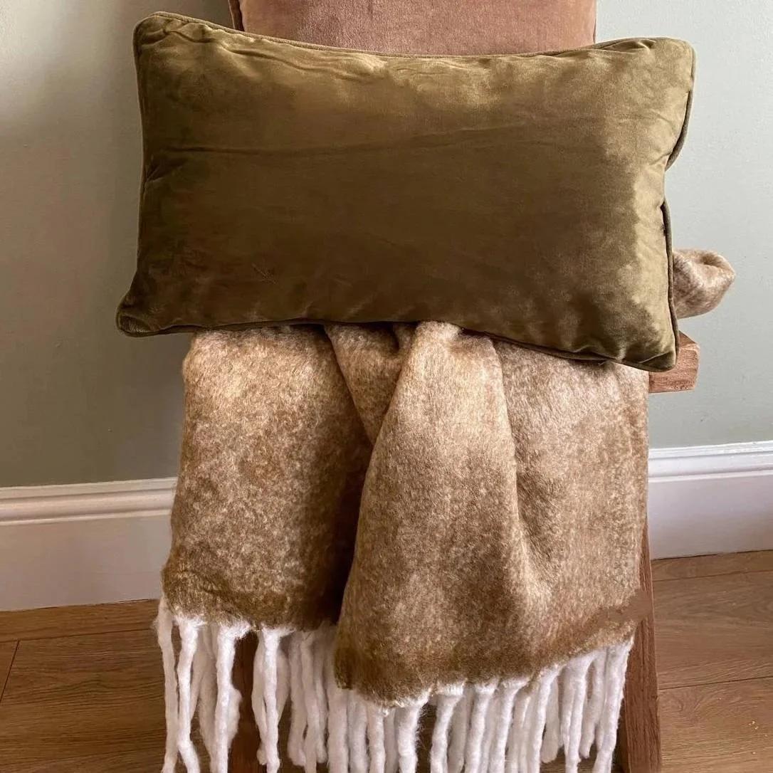 Olive Green Velvet Cushion 30 cm x 50cm