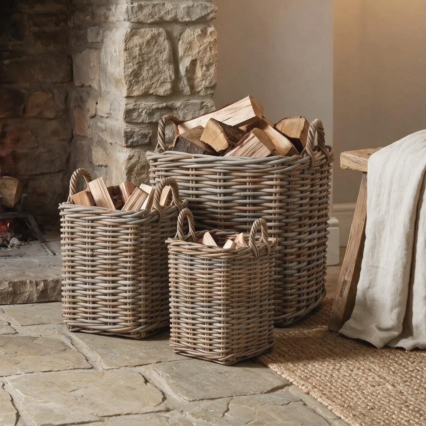 Square Kubu Nesting Rattan Baskets (Set of 3)