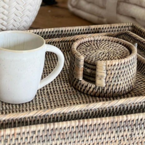 Fenn Rattan Coasters Grey Wash  - Set of Six