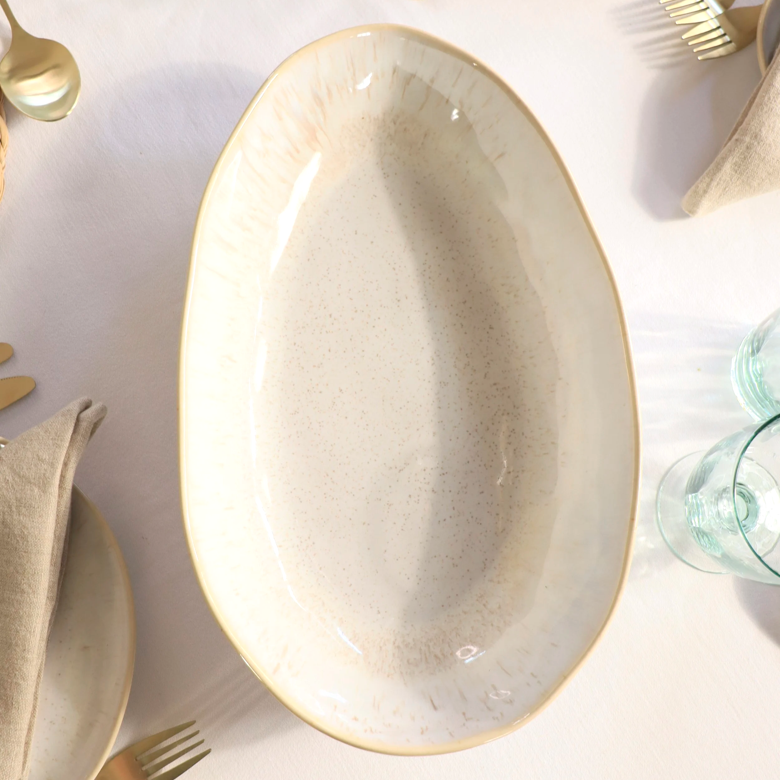 Eivissa Sand Beige Oval Dish 36cm