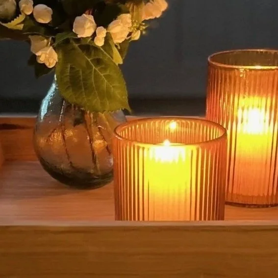 Small  Amber Glass Hurricane &  Pillar Candle Gift