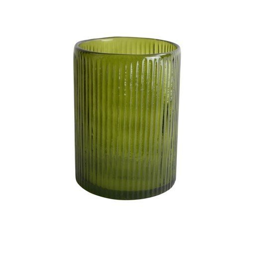 Large Olive Green Ribbed Glass Hurricane