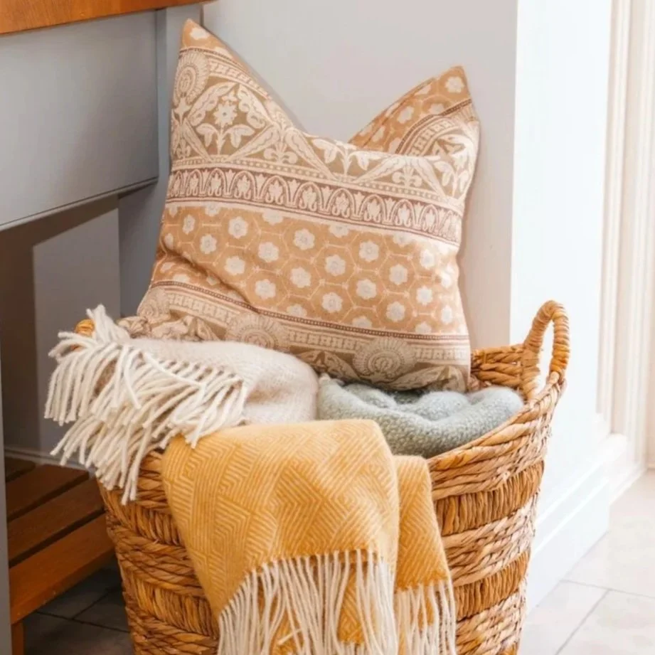 Manjul Ochre Linen Cushion  50 cm x 50 cm