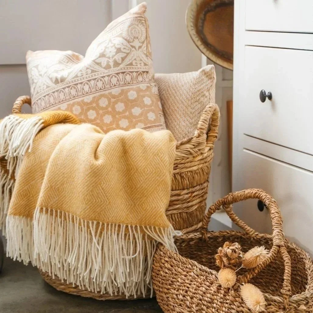 Mayan Textured Ochre Linen Cushion  50  x 50 cm