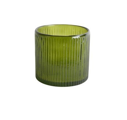 Small Olive Green Ribbed Glass Hurricane