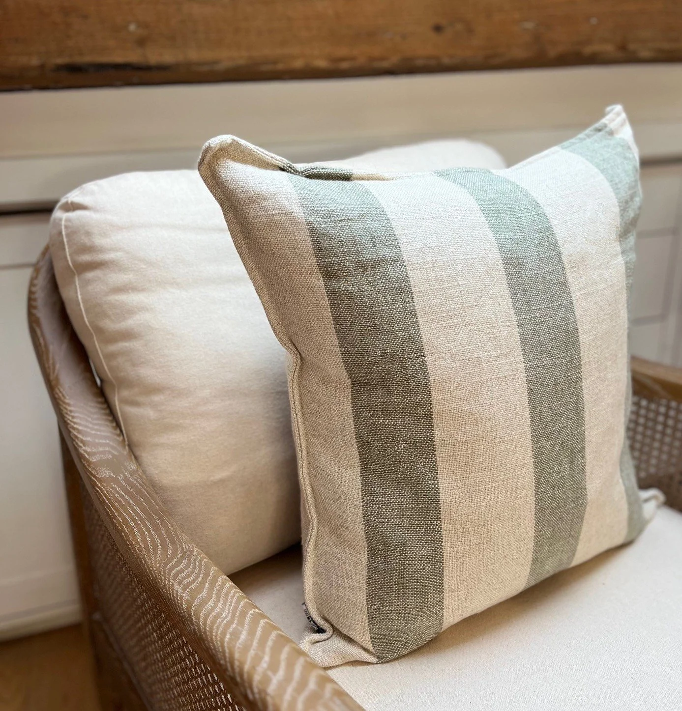 Casa Stripe Sage Linen Blend Cushion 50 x 50 cm