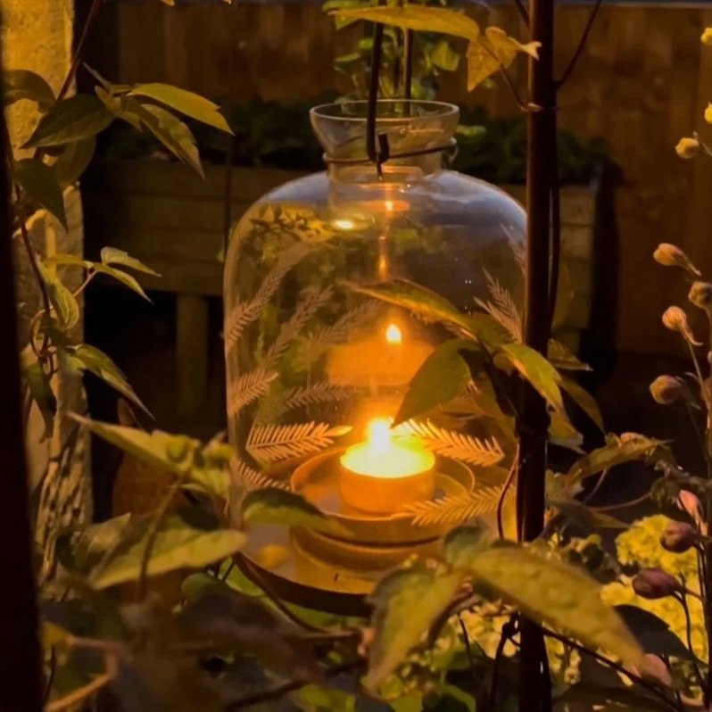 Etched Glass Brass Lantern with Handle
