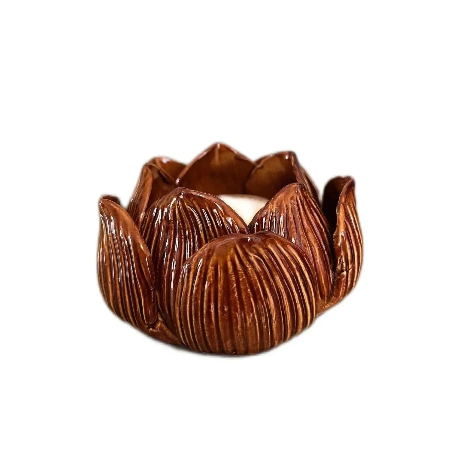 Lotus Leaf  Tealight Holder Toffee Brown