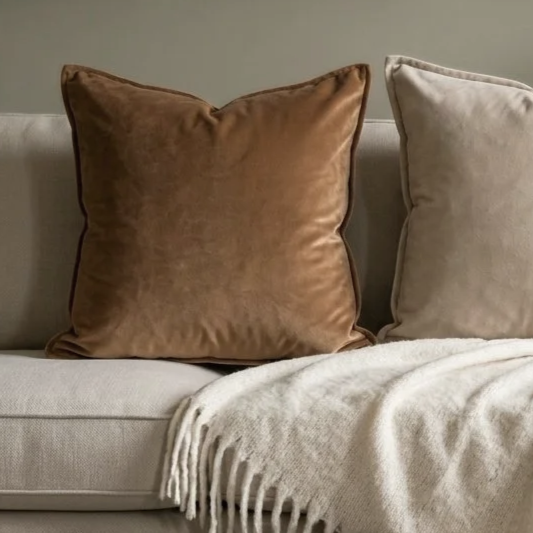 Caramel Brown Velvet Cushion 50 x 50 cm