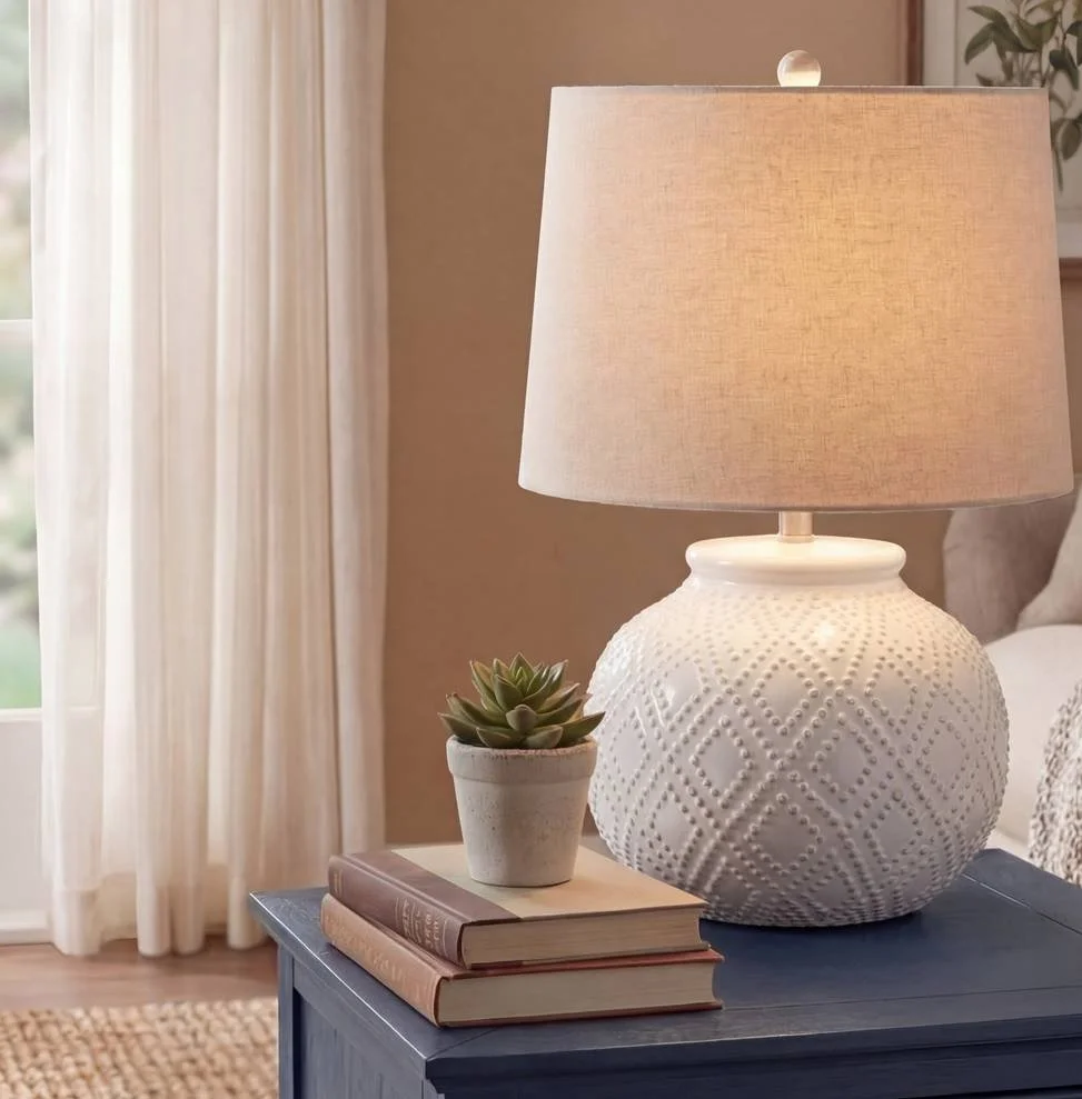 Luna Beaded White Ceramic Lamp
