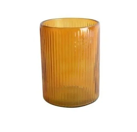 Large Amber Ribbed Glass Hurricane