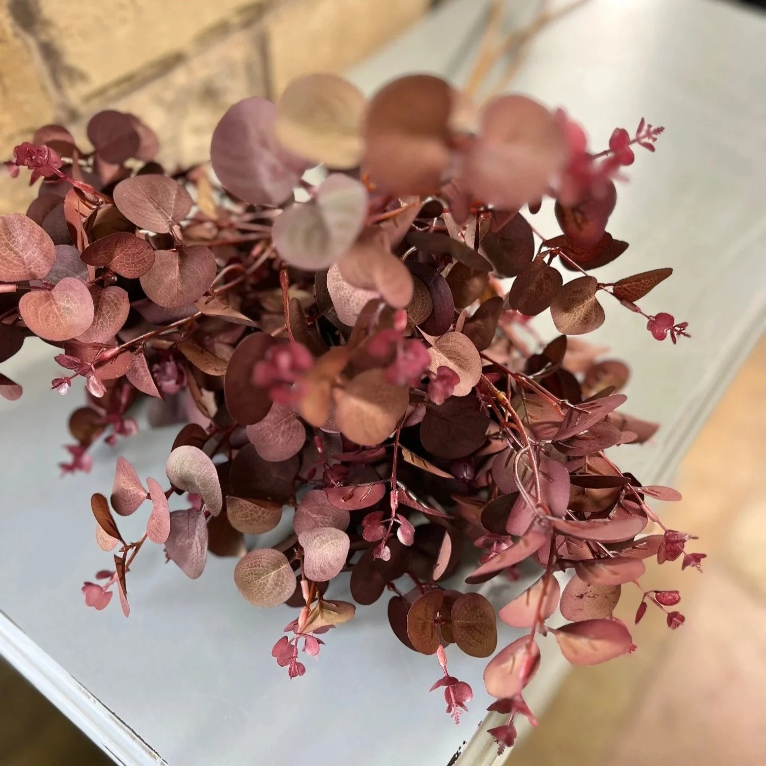 Burgundy Berried Eucalyptus Faux Spray