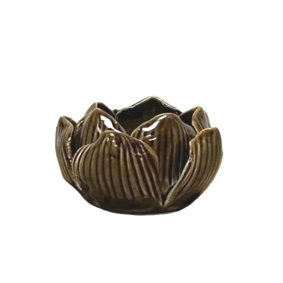 Lotus Leaf  Tealight Holder Burnt Olive