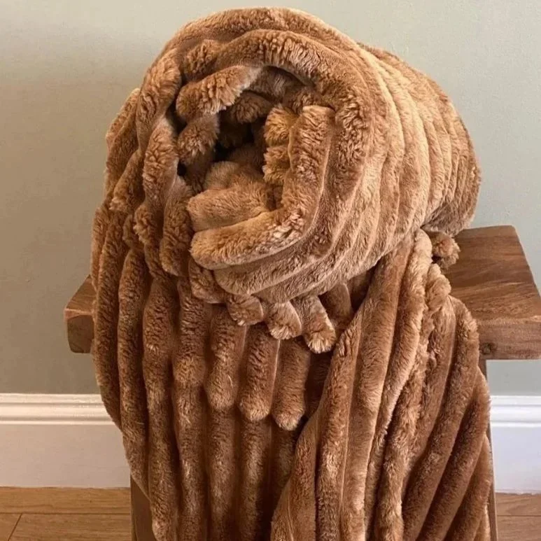 Rich Rust Brown Velvet Ribbed Throw 150 cm x 200 cm