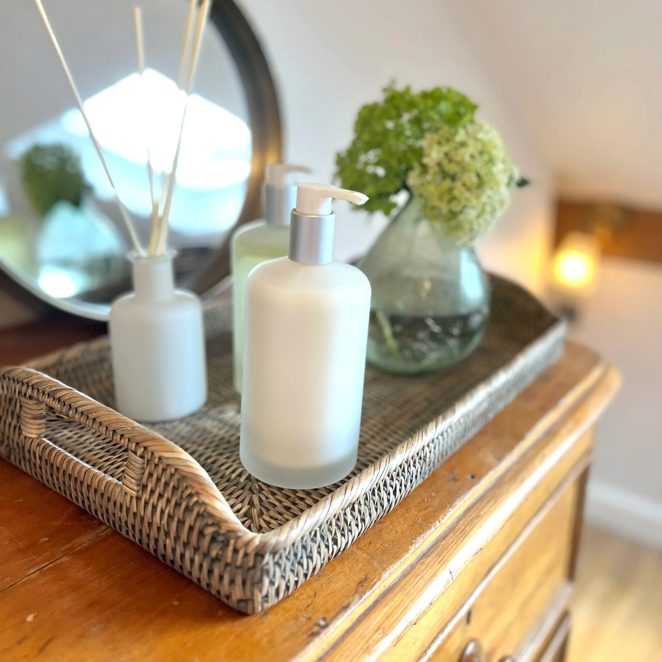 Fenn Rattan Oblong Tray Grey Wash 45cm x 29cm