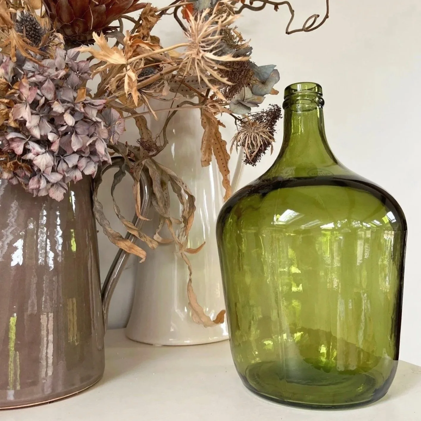 Olive Green Recycled Glass Demijohn Vase 30 cm x 15 cm