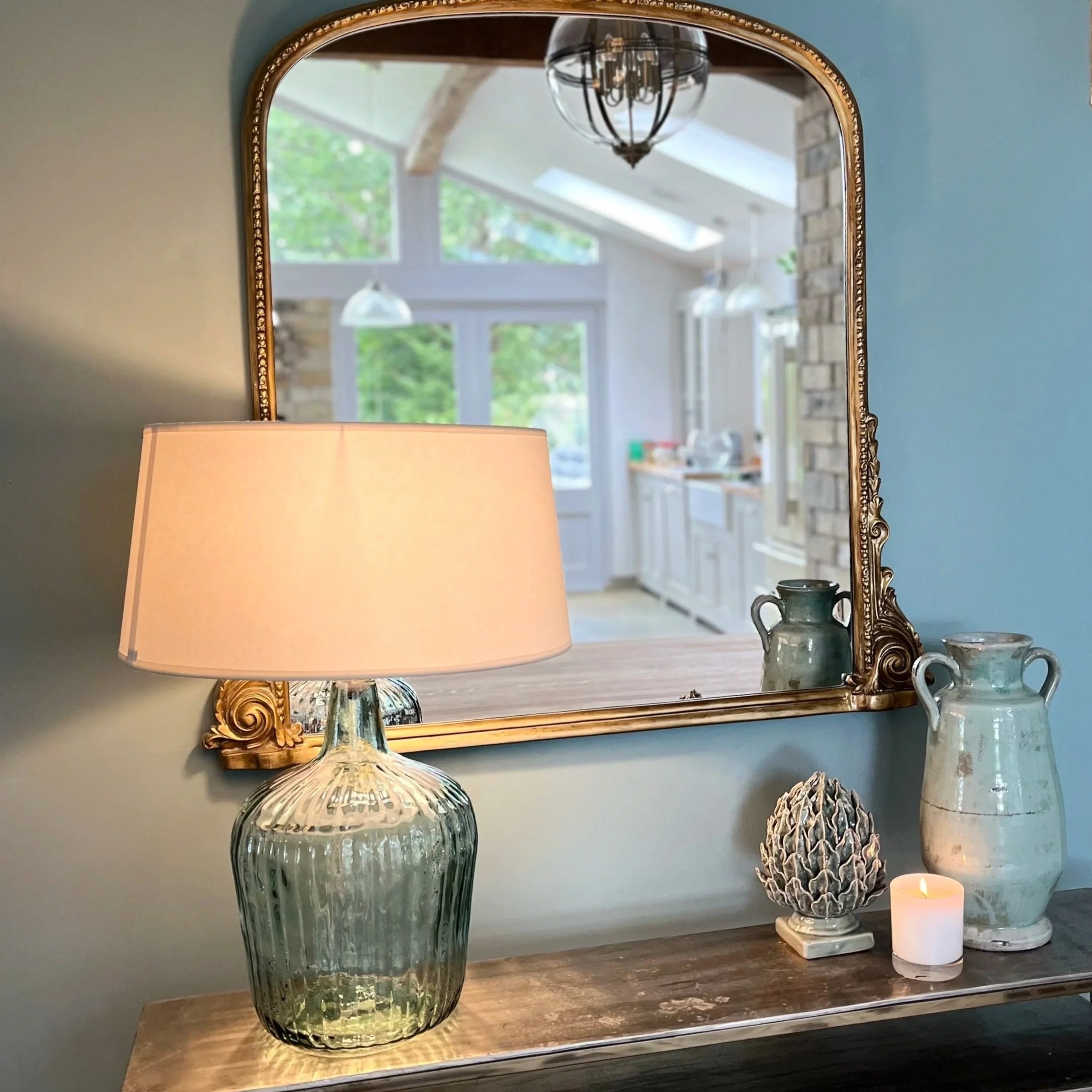 Recycled Glass Ripple Table Lamp with Natural Shade