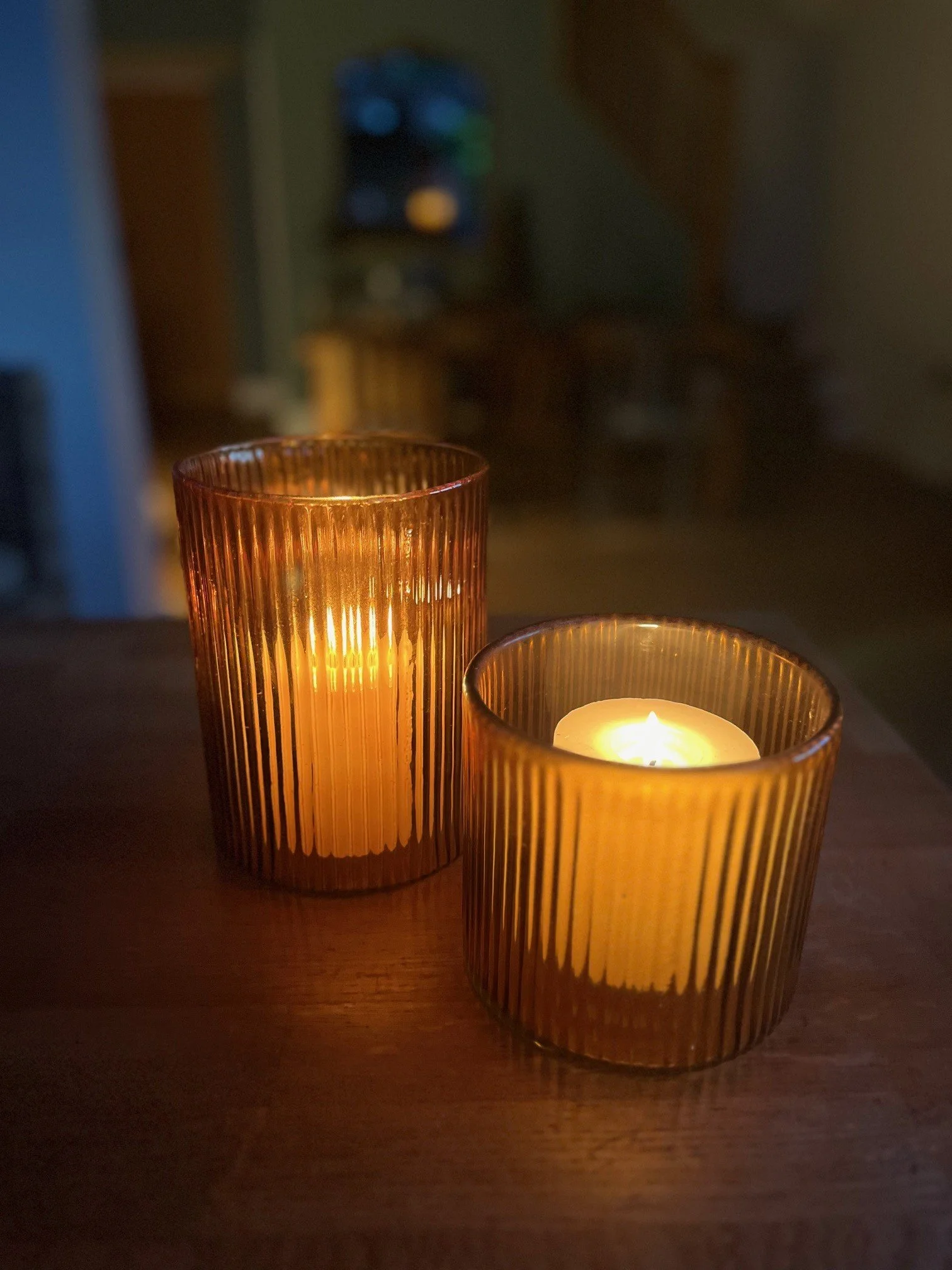 Amber Glass Hurricanes & Candles Giftset