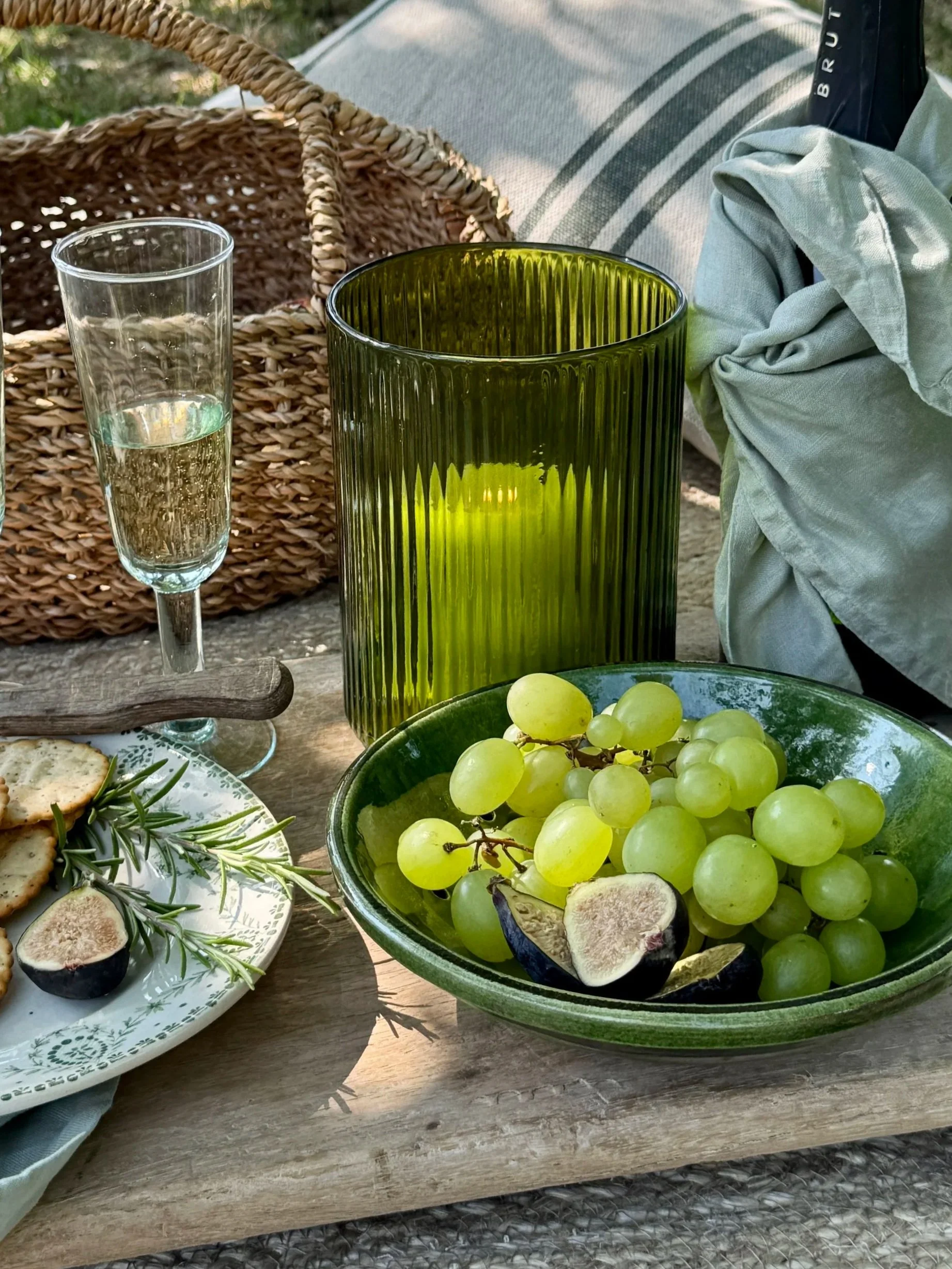 Ribbed Glass Hurricane  Green Large