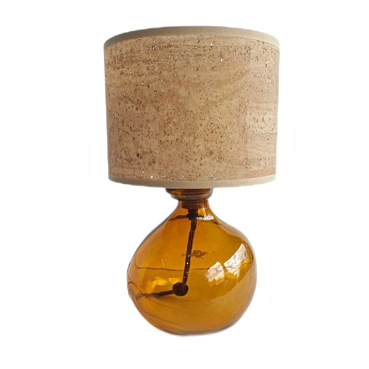 Recycled Glass Side Table Lamp Amber Cork Shade