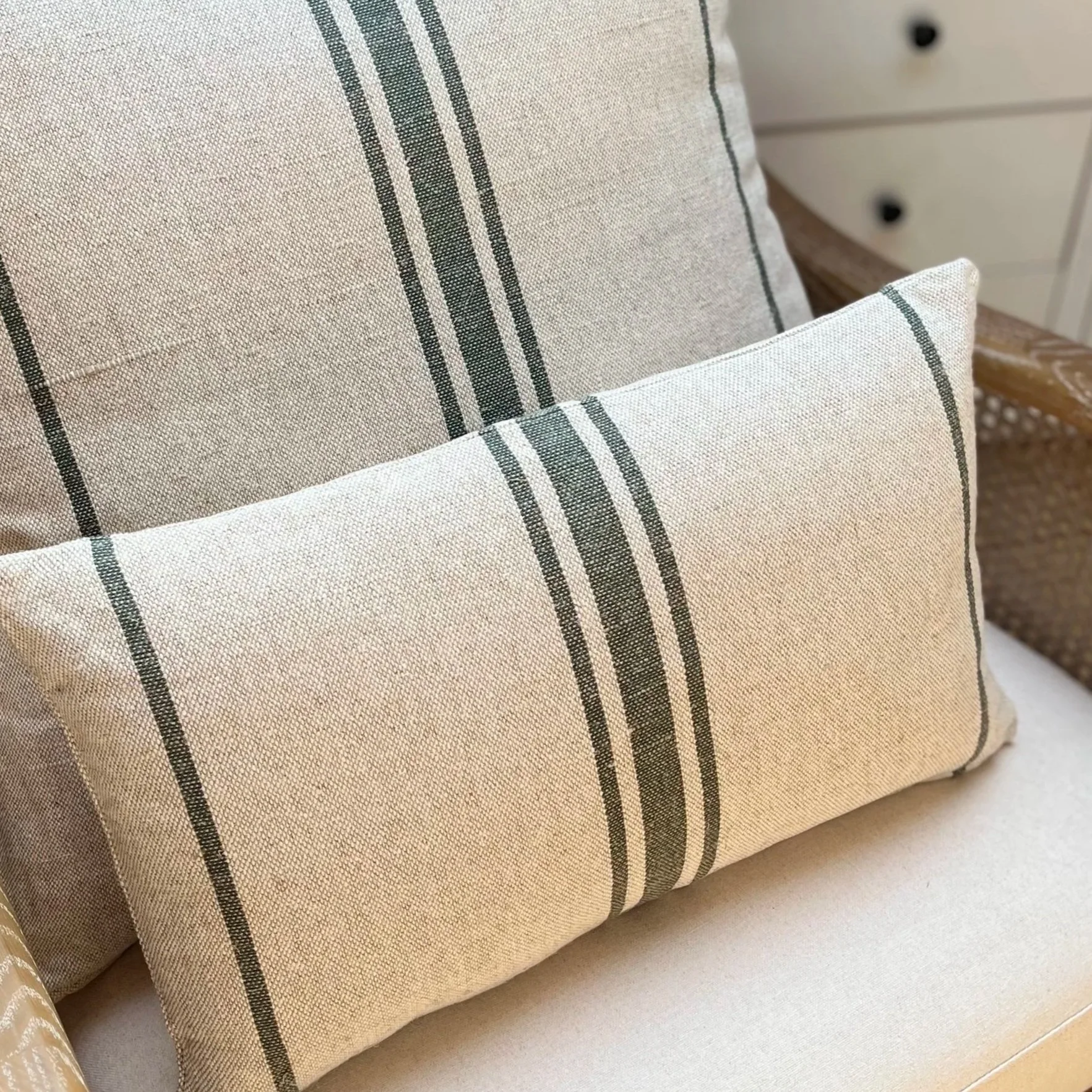 Aere Forest Green Stripe Cushion 30cm x 50cm