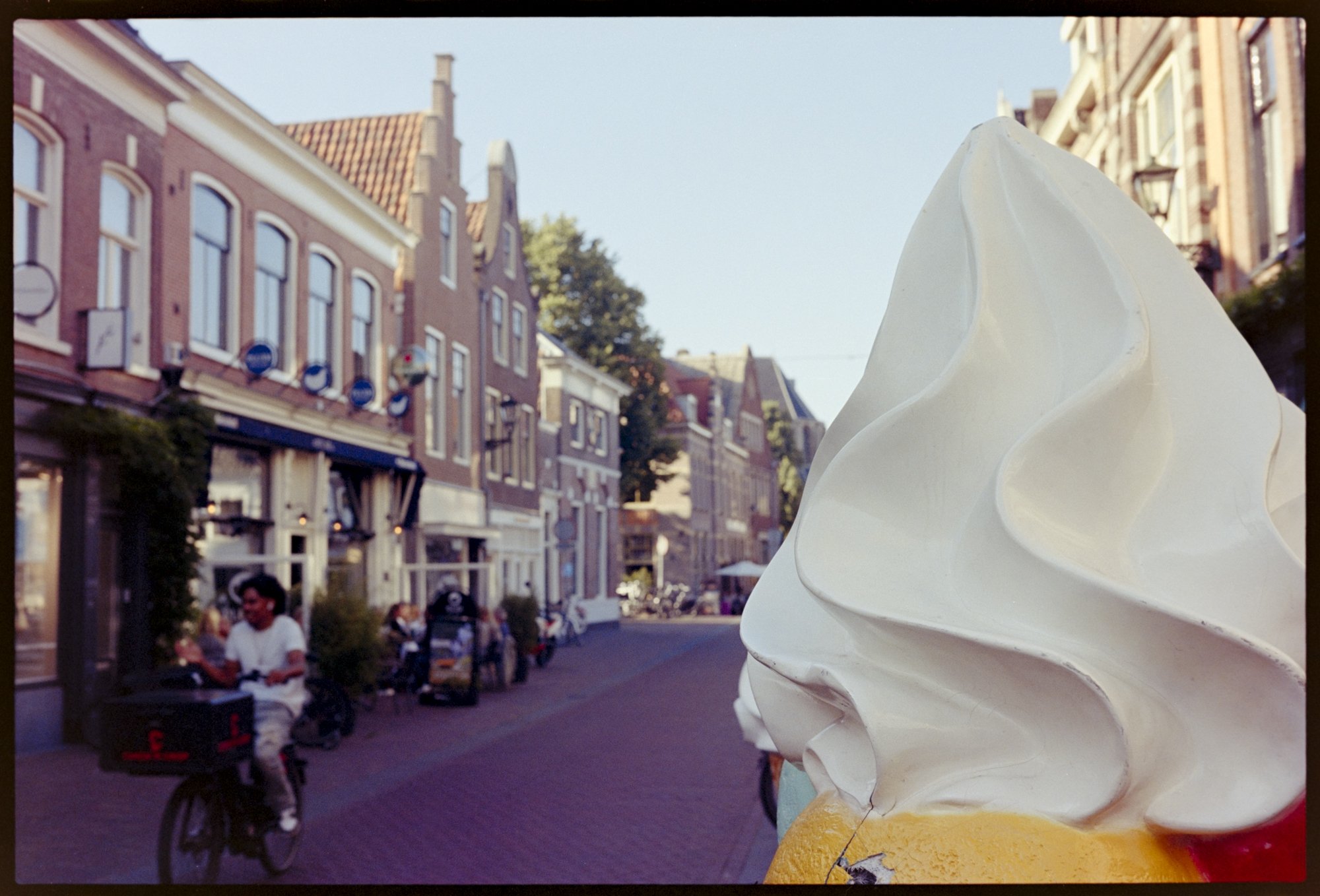The giant ice cream cones that double as trash cans sit outside most of the ice cream shops in the Netherlands.