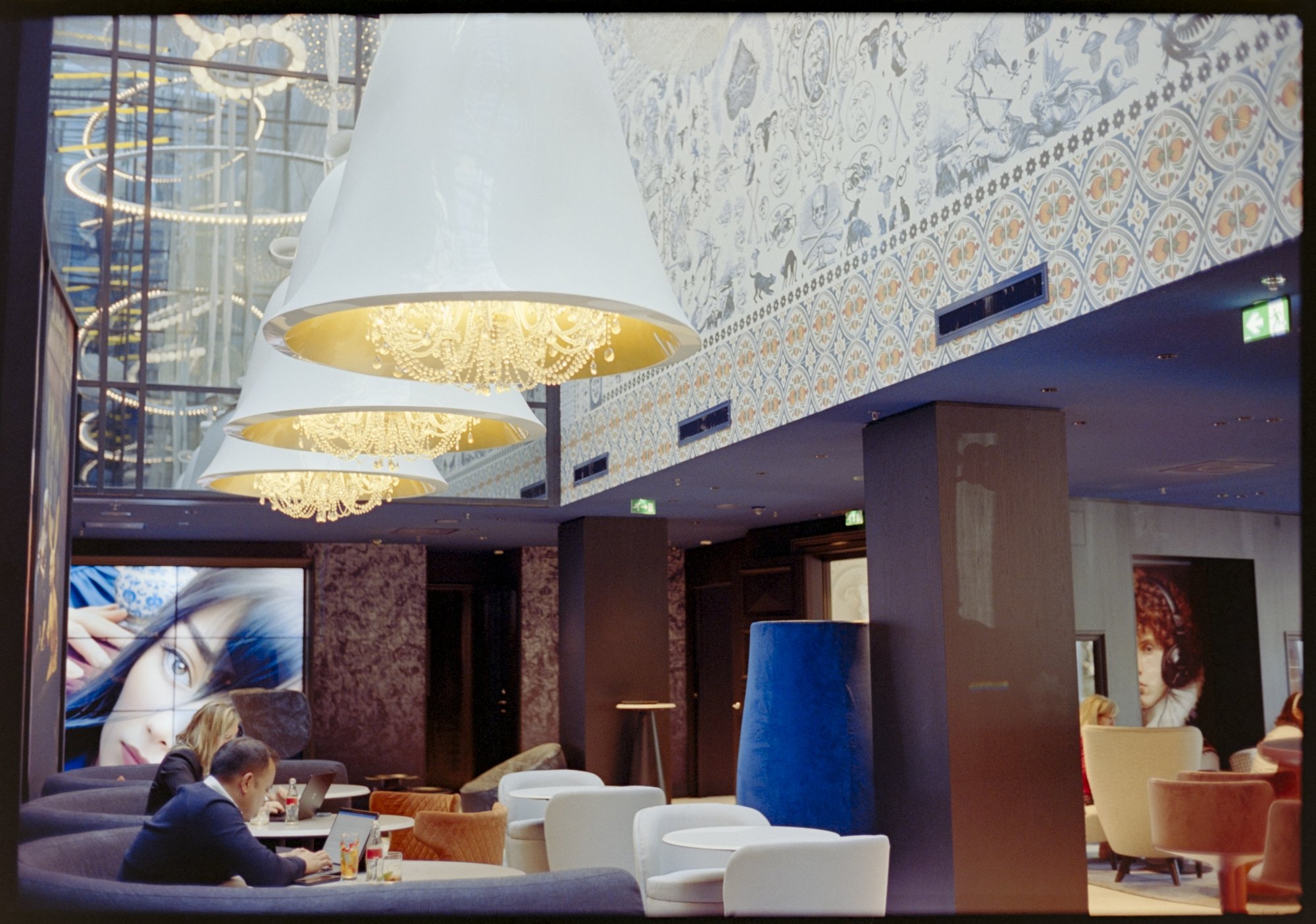 The lobby of a nice hotel in Amsterdam.