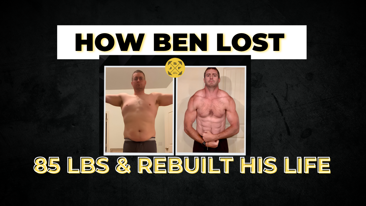 Jeremy Scott Fitness client transformation showing over 85 pounds of weight loss after years of consistency, strength training, nutrition coaching, and maintaining sobriety, before and after photos from Scottsdale personal trainer program.
