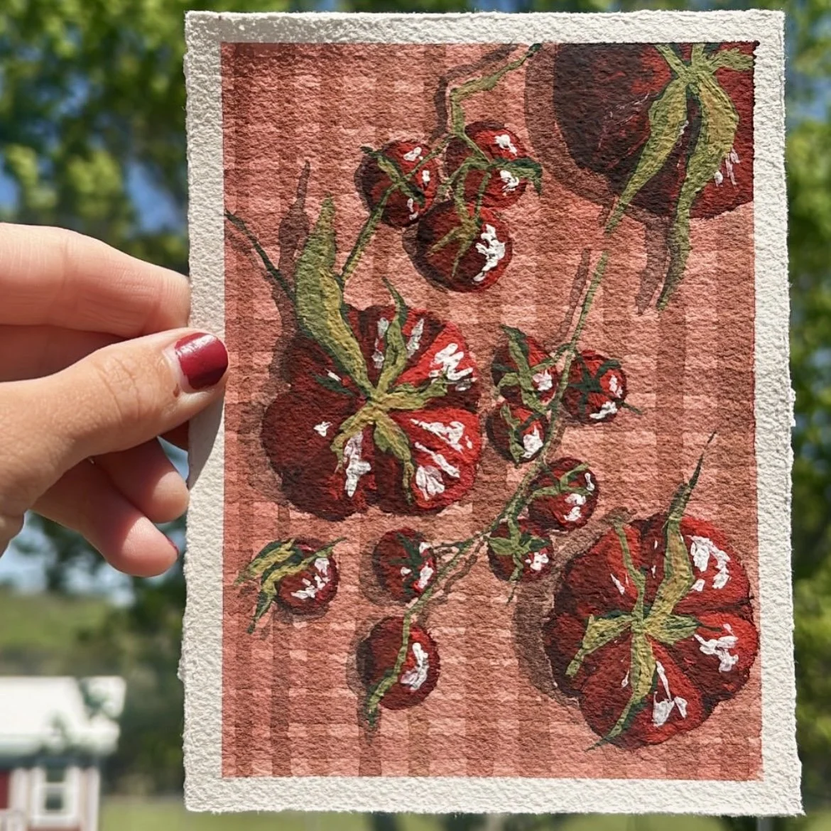 "Very Red, Very Gingham" - original watercolor