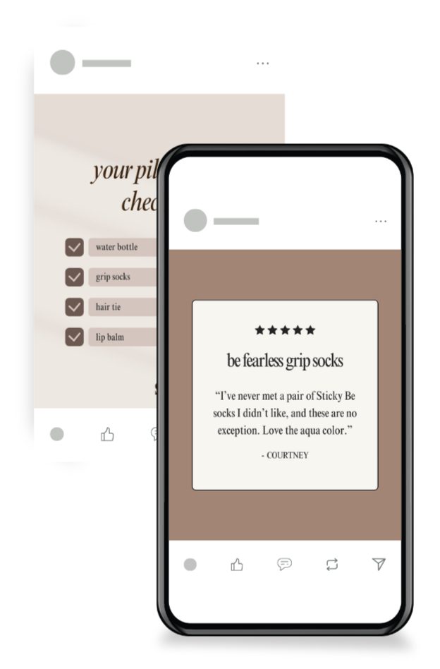 social media design product marketing and layout design for health and wellness brands pilates and yoga studios