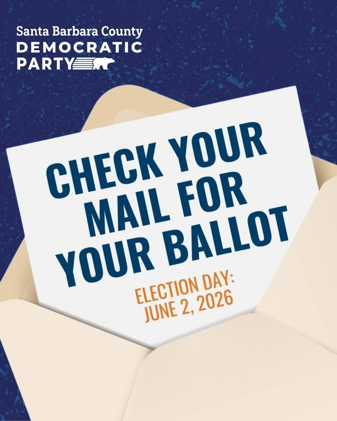✅ Election Day is June 2nd and your ballot is already in the mail.  See all our endorsed candidates for local office at sbdems.org/vote.

Use a drop box or mail your ballot no later than May 22nd to make sure your vote counts. 

📦 Find your nearest 