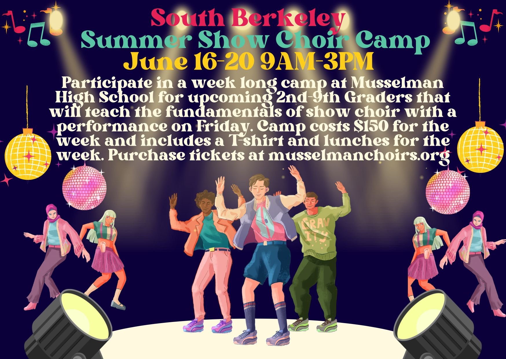 Have an upcoming 2nd-9th grader who wants to participate in a fun camp that will teach singing and dancing? Come to our South Berkeley Show Choir Camp. Lunches are provided for the week, and there will be workshops, dancing, singing, and so much fun!