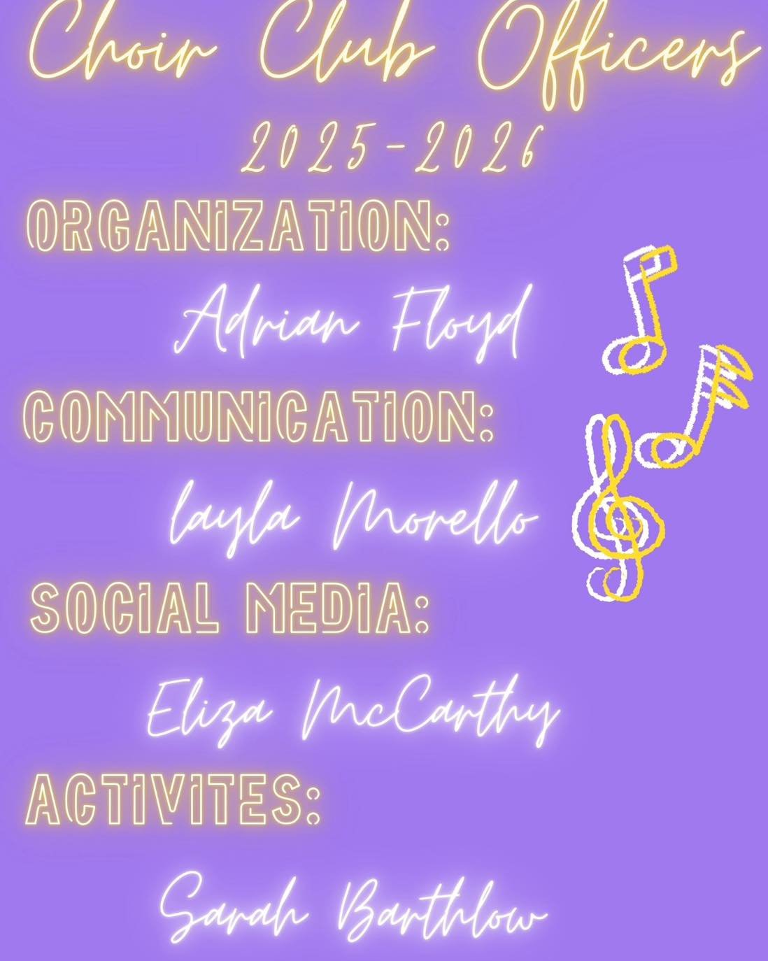 For those that didn&rsquo;t know, we started a choir club this year to handle community and in school out reach  programs. Here are our officers (these are chairs as we don&rsquo;t have a traditional structure) Congratulations to these new officers!