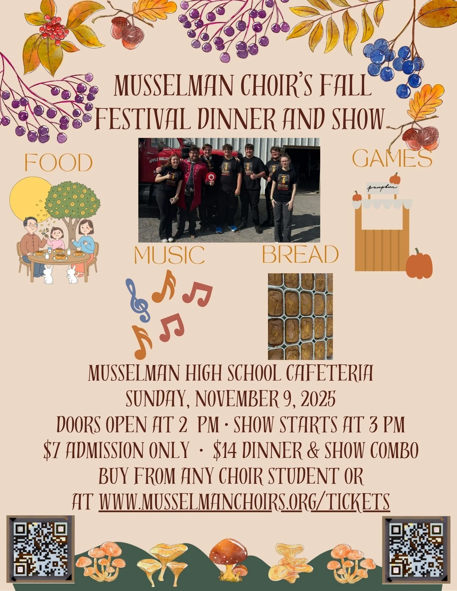 🍂 Feast, fun &amp; fall vibes CHOIR STYLE! 🍂

It&rsquo;s time to keep celebrating fall for Musselman Choirs&rsquo; Fall Festival Dinner &amp; Show is happening THIS SUNDAY, November 9th in the MHS Cafeteria!

Doors open at 2 PM, and the show starts
