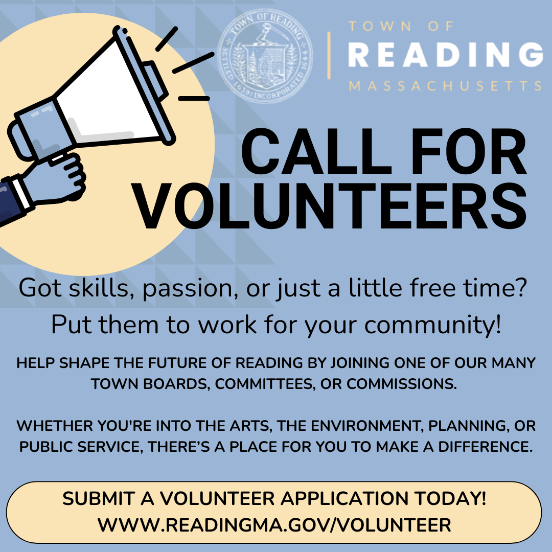 Get involved: volunteer for a town board or committee in Reading deadline Friday
