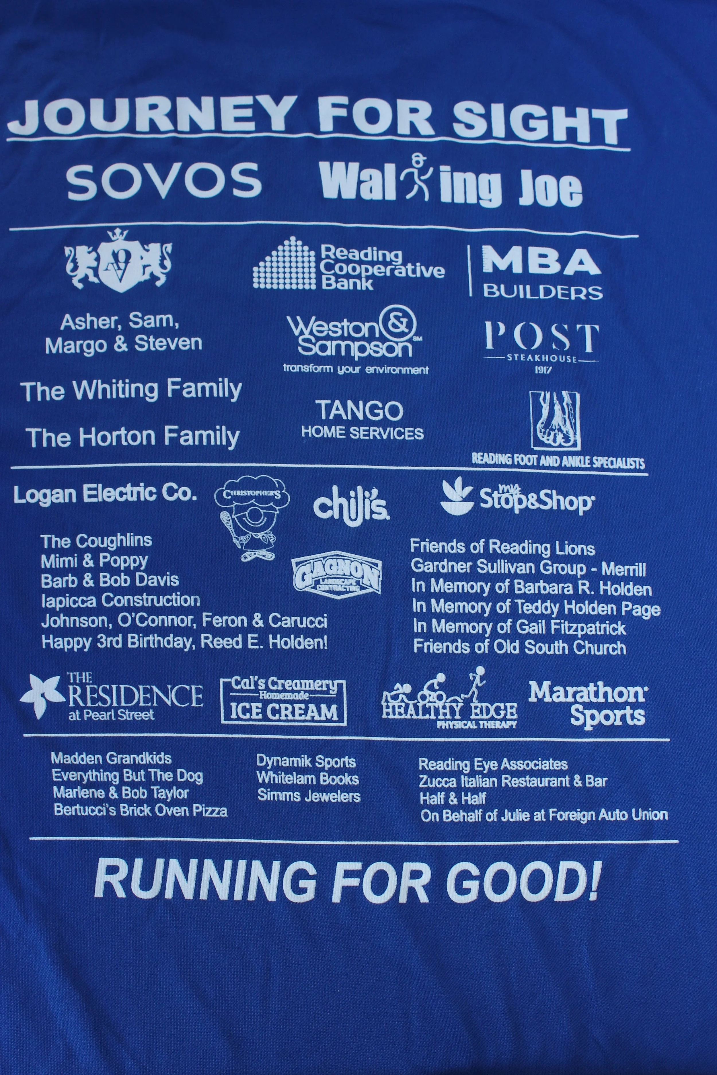 Back of the shirts given to race participants with the event sponsors.