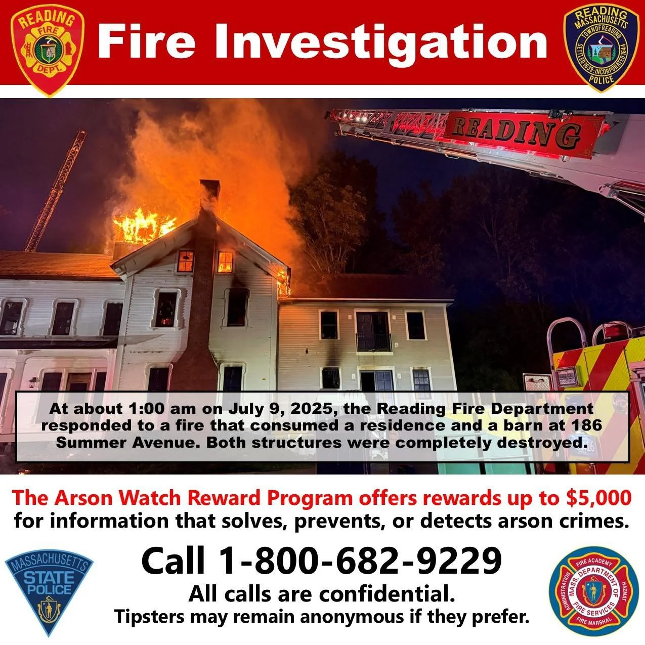 Reading and State Fire Investigators Believe Summer Avenue Fire Was Intentionally Set