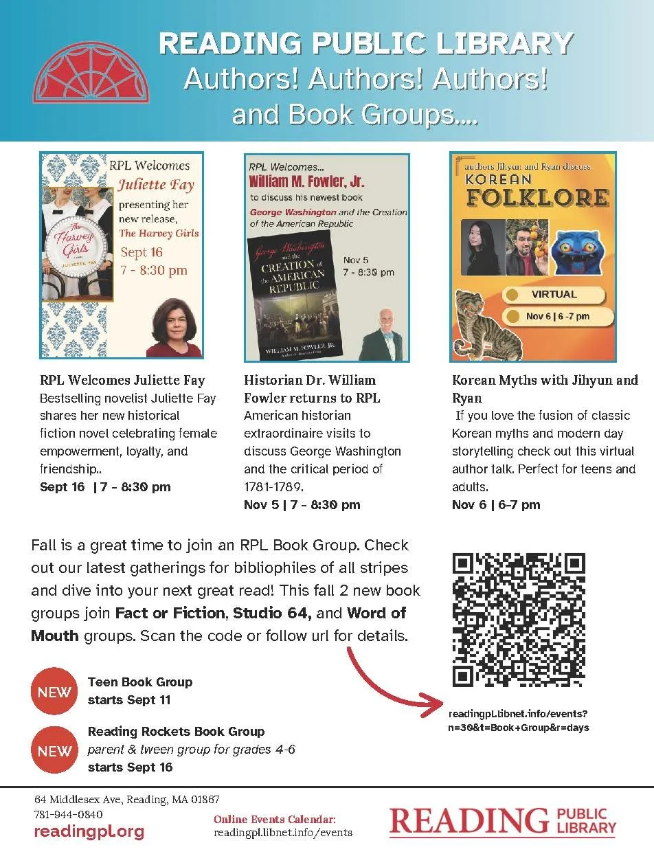 Authors and Book Groups are in season this fall at Reading Public Library!