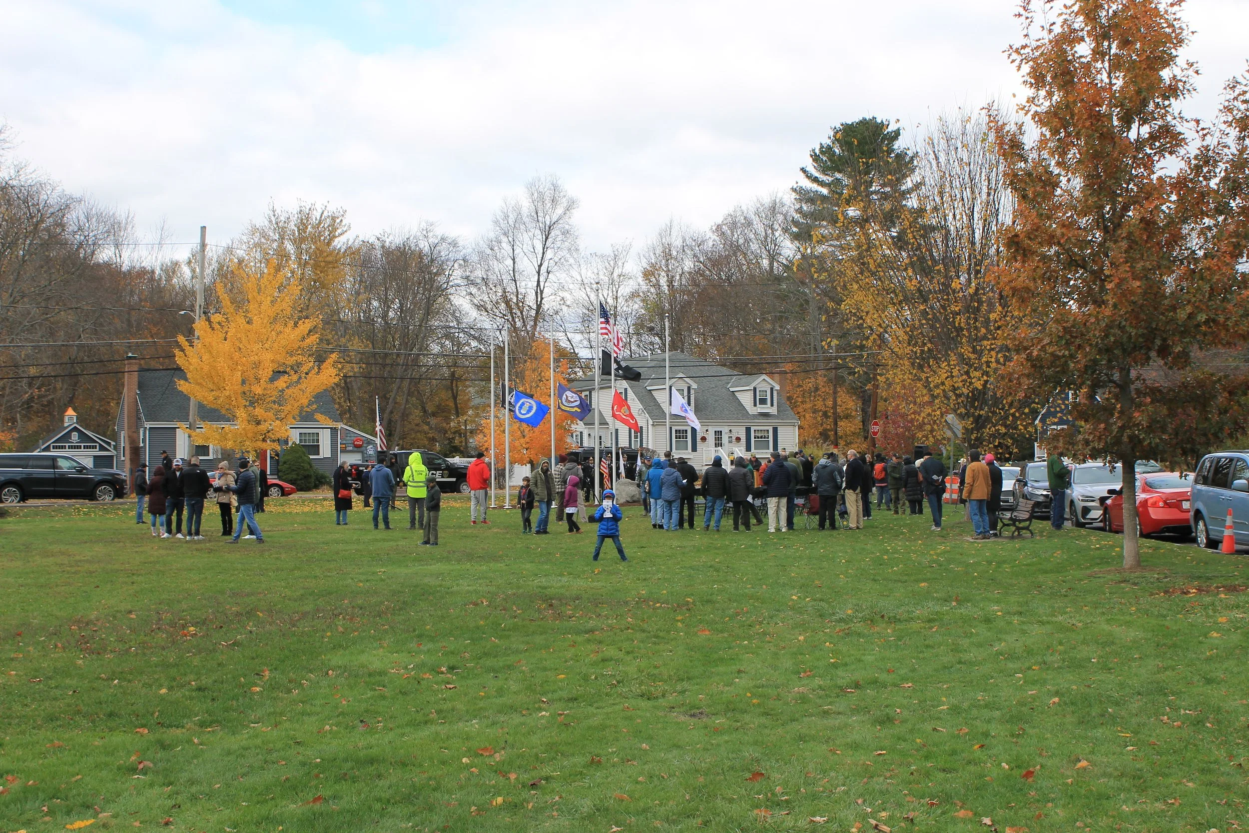 Crowd beginning to gather for the Veterans Day Ceremony at Memorial Park.