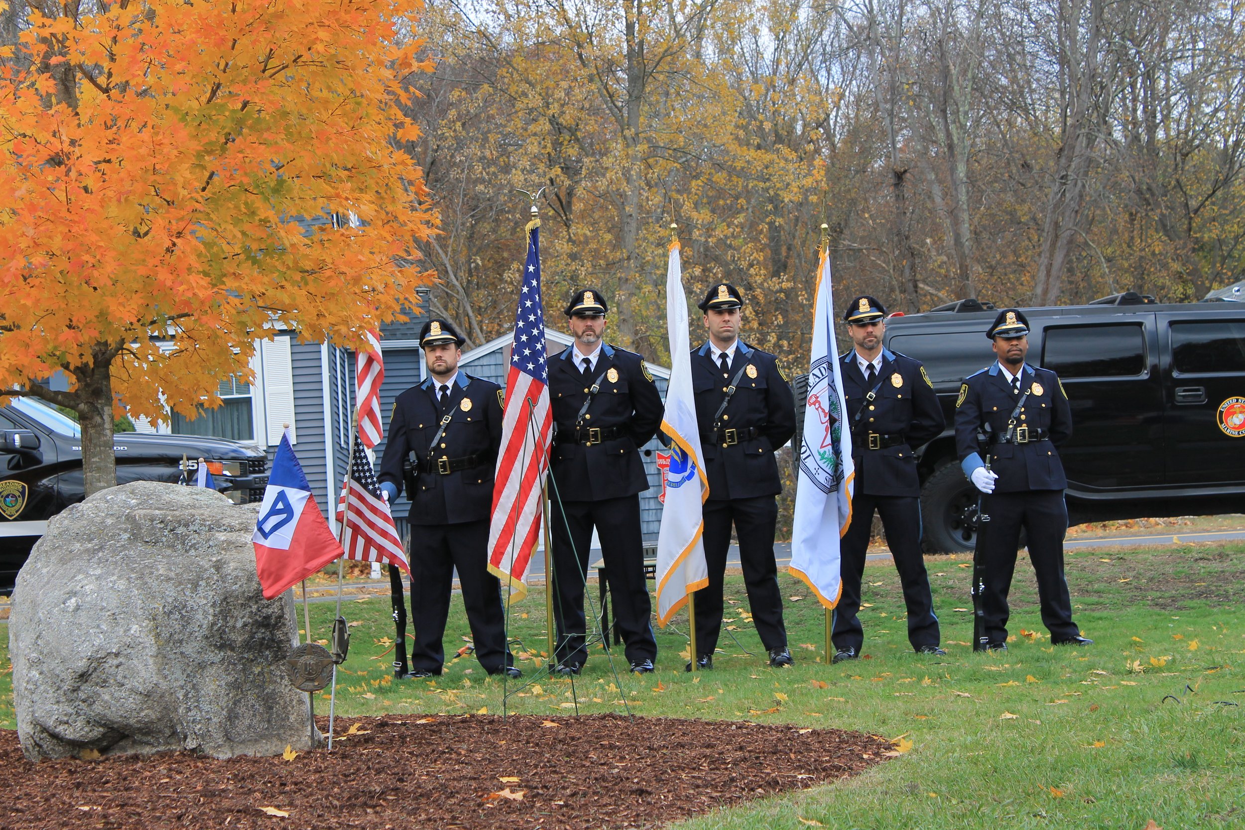Reading Police Color Guard at the Veterans Day Ceremony at Memorial Park.