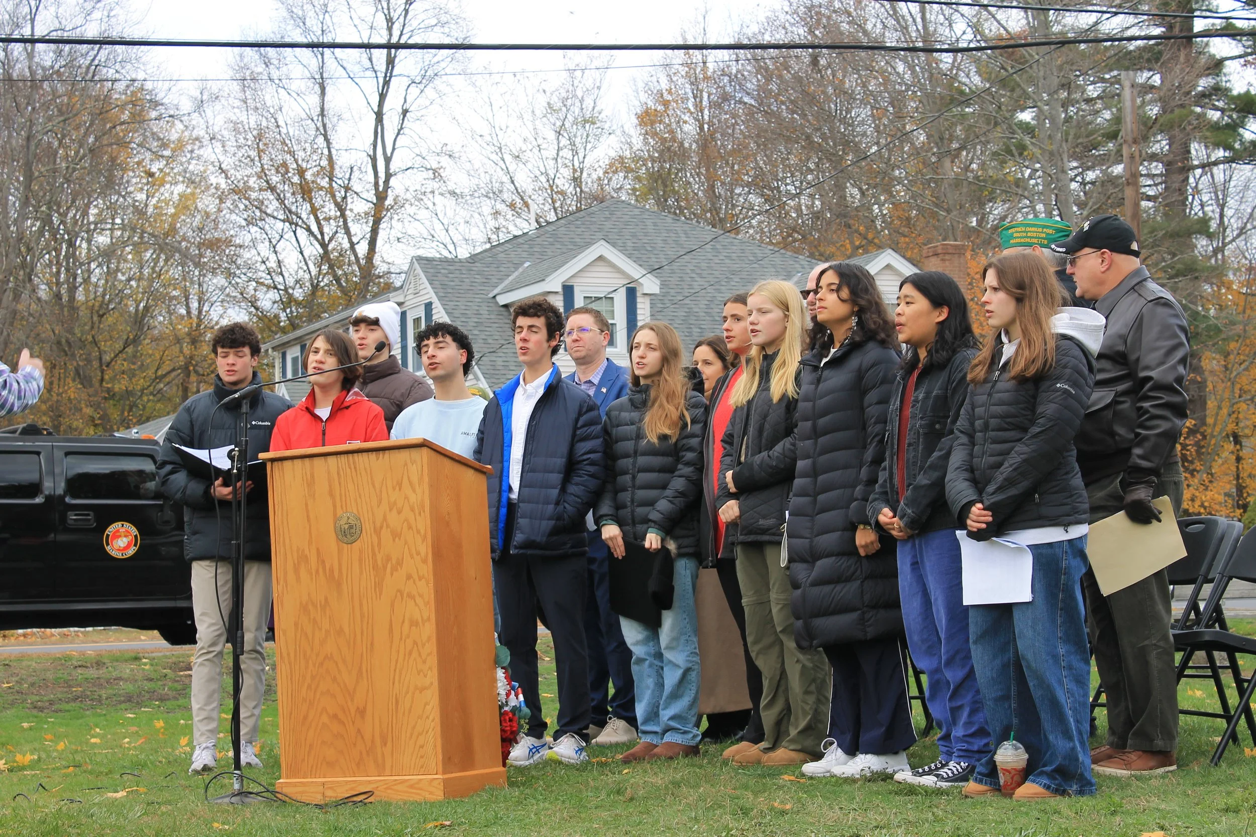 RMHS Choir singing the National Anthem at the Veterans Day Ceremony at Memorial Park.