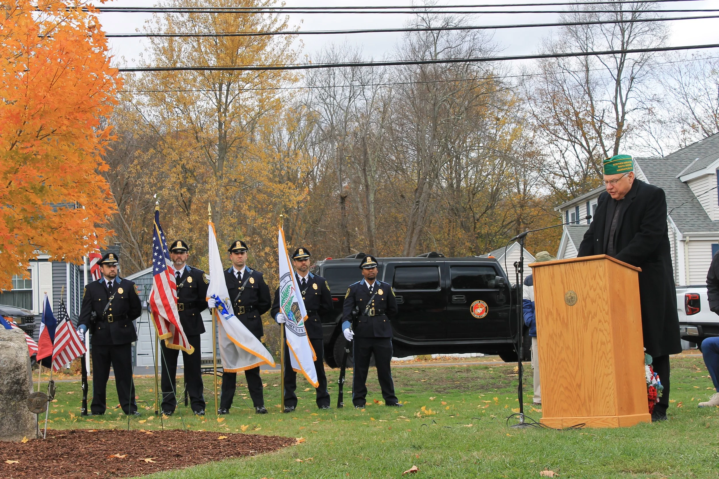 Guest speaker Father Steven Zukas at the Veterans Day Ceremony at Memorial Park.