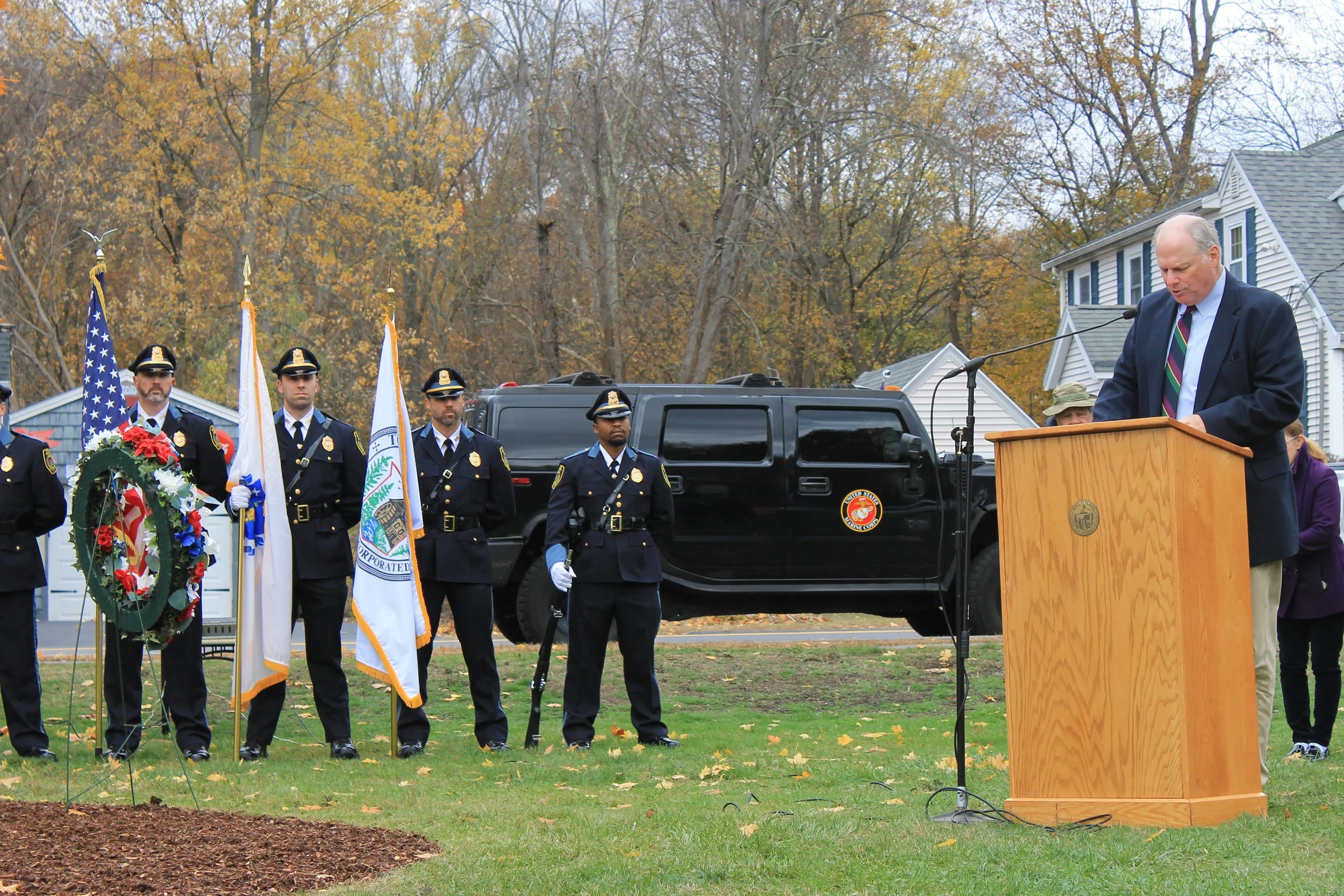 Mark Terry of the Good Samaritan Lodge delivering remarks at the Veterans Day Ceremony at Memorial Park.